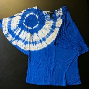 INC Blue and White Butterfly Sleeve Blouse